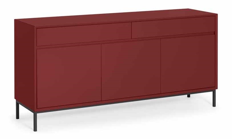 Sideboard Fiete 160 cm - Dunkelrot matt lackiert mit Metalluntergestell